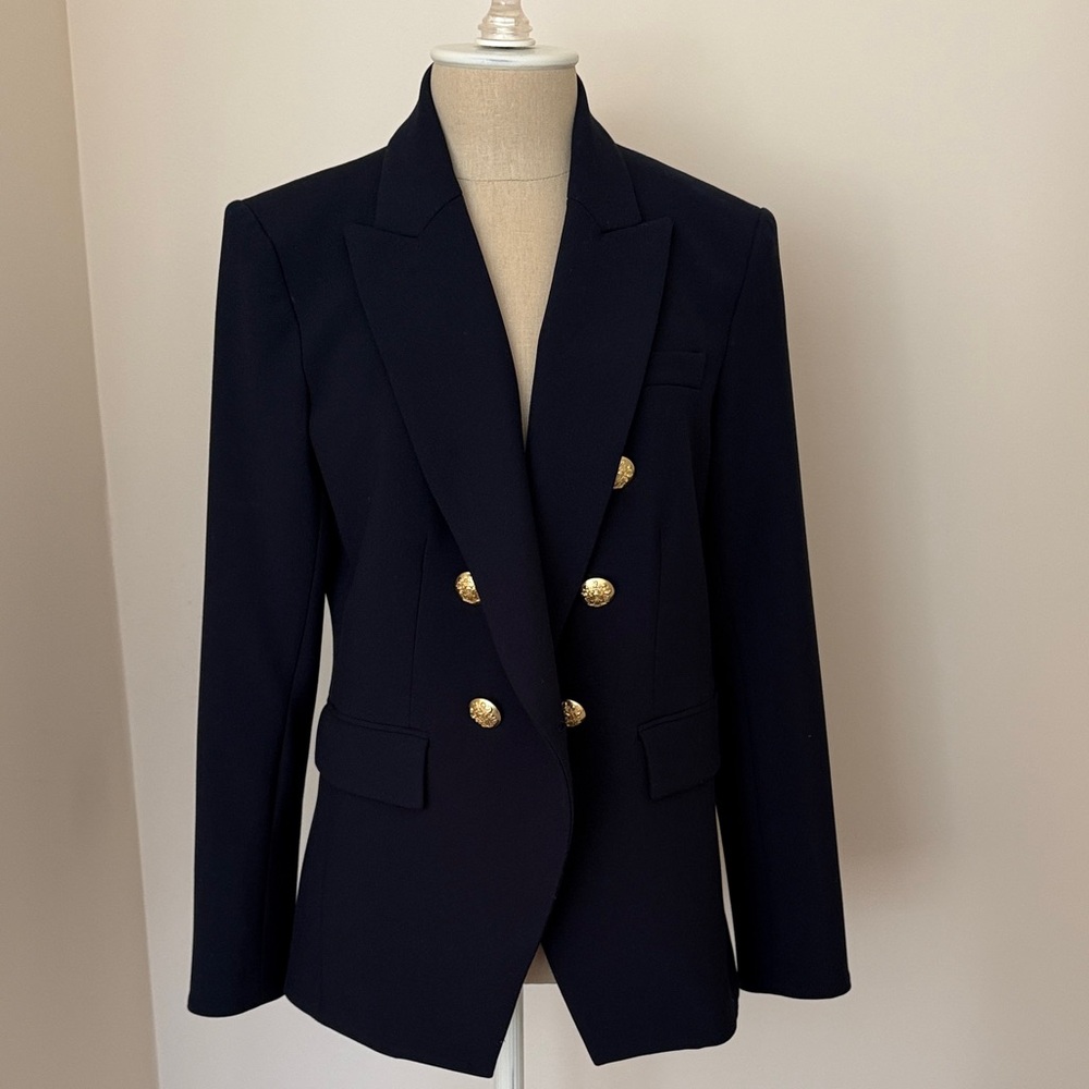 Veronica Beard Navy Double-Breasted Blazer with Gold Buttons
